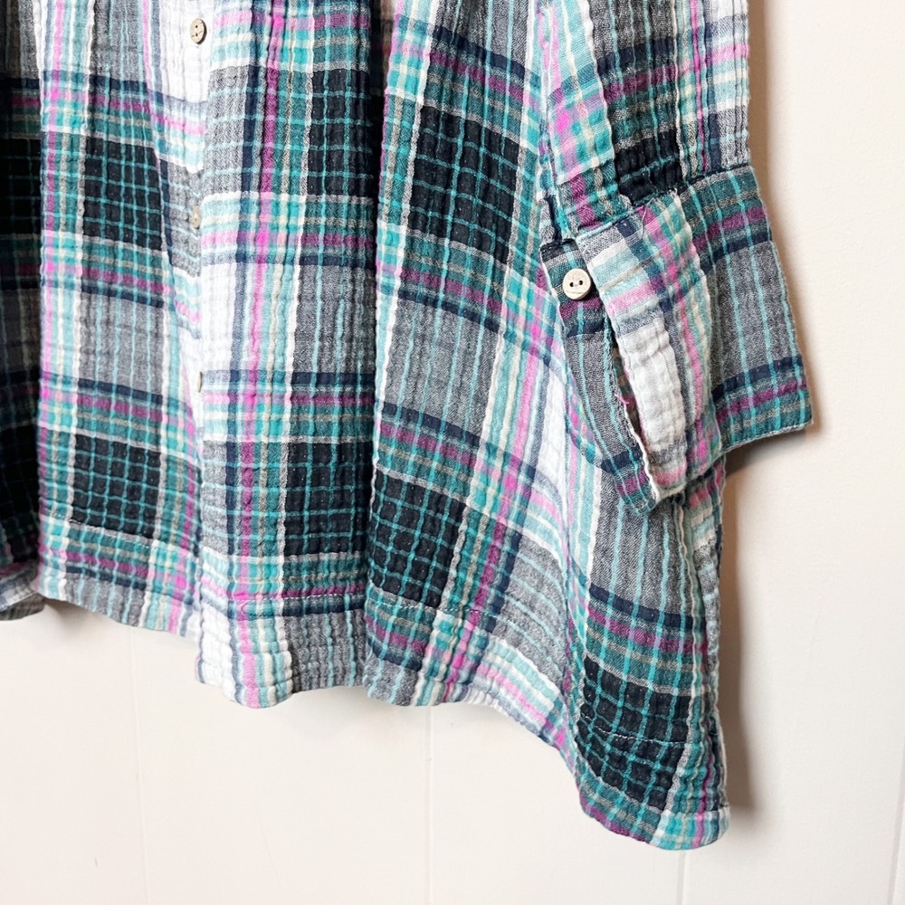 Free People Voyage Shirt Dress Small Plaid Oversized Cotton Gauze Tunic Top - Picture 4 of 13